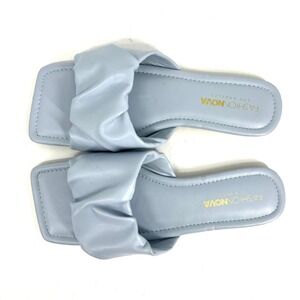 Fashion Nova Rangoon Light Blue Ruched Square‎ Toe Slide Sandals Womens 8 Flat